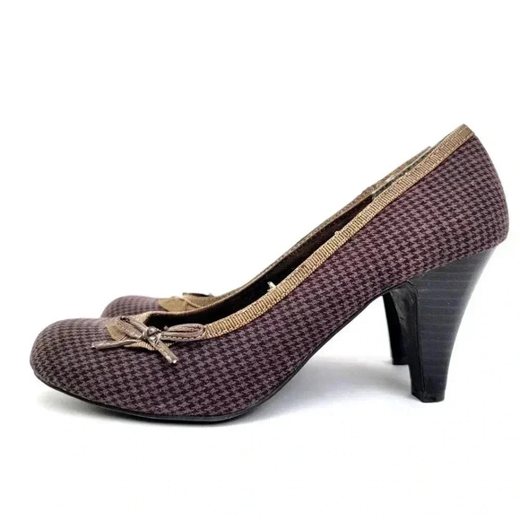 BONGO Bow Gingham Plaid Kitten Pump Heels - 7 - Picture 6 of 9